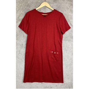 Coldwater Creek Dress Womens Small Red Linen Blend Short Sleeve Back Zip- 7678